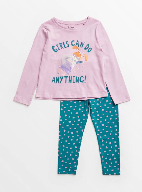 Green Leggings & Pink Girls Can Do Anything Top 1-1.5 years